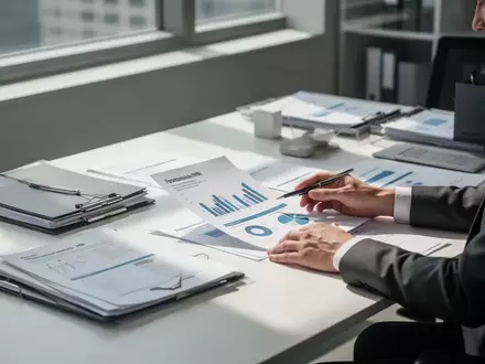 Eine Person betrachtet in einem modernen Büro Unterlagen und Dokumente zur Personalplanung. - Foto: über boerse-global.de