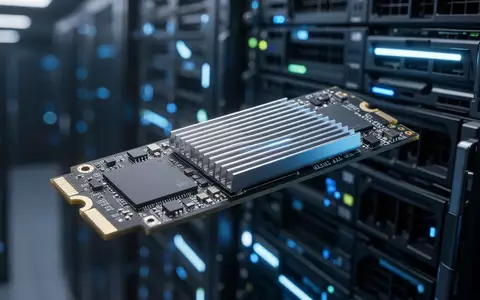 Eine M.2-SSD liegt auf einem unscharfen Server-Rack in einem Rechenzentrum. - Foto: über boerse-global.de