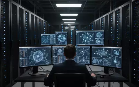 Ein IT-Sicherheitsexperte arbeitet in einem modernen, blau beleuchteten Rechenzentrum an einer Netzwerkanalyse. - Foto: über boerse-global.de