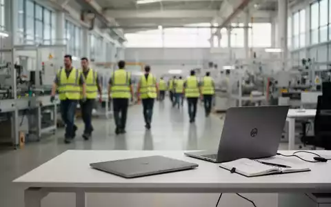 Ein moderner, heller Arbeitsplatz mit Blick in eine Fertigungshalle im Hintergrund. - Foto: über boerse-global.de