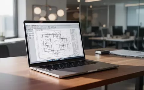 Ein moderner Laptop auf einem Schreibtisch zeigt ein technisches Dokument in einer professionellen Büroumgebung. - Foto: über boerse-global.de