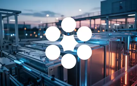 Abstrakte Darstellung einer modernen Batterietechnologie-Produktionsanlage in bläulichem Licht. - Foto: über boerse-global.de