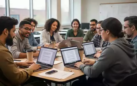 Erwachsene Lernende in einem Community College arbeiten konzentriert an Laptops während eines KI-Bildungsworkshops. - Foto: über boerse-global.de