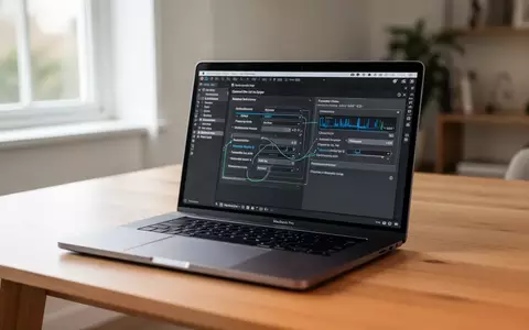 Ein aufgeklapptes MacBook Pro auf einem Schreibtisch, während auf dem Bildschirm technische Einstellungen zur Bildwiederholfrequenz zu sehen sind. - Foto: über boerse-global.de