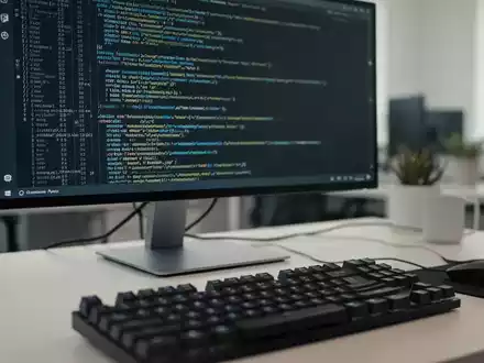 Ein moderner Computerarbeitsplatz mit Codezeilen und minimalistischer Benutzeroberfläche auf hochauflösendem Bildschirm. - Foto: über boerse-global.de
