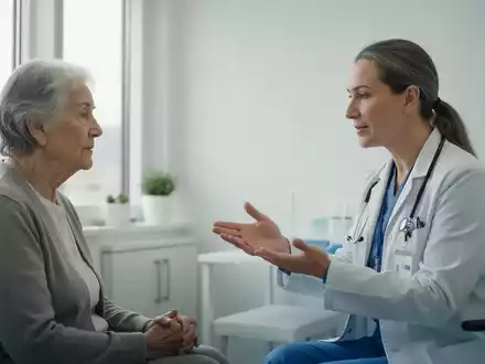 Ein Arzt im Patientengespräch in einer modernen Klinik, Fokus auf empathischer Kommunikation und medizinischer Aufklärung. - Foto: über boerse-global.de
