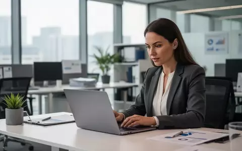 Eine Personalmanagerin arbeitet an einem Laptop in einem modernen, hellen Büro. - Foto: über boerse-global.de