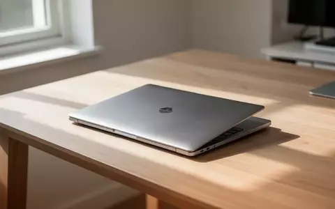 Ein schlankes, hochwertiges Ultraleicht-Notebook auf einem minimalistischen Holztisch in einem hellen Büro. - Foto: über boerse-global.de