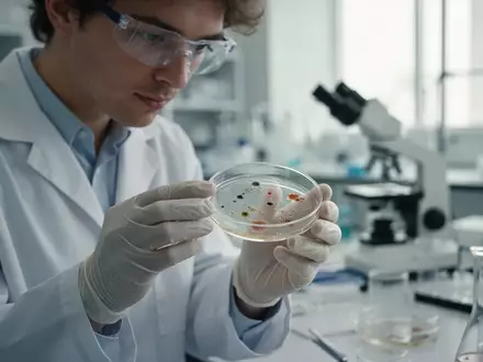Ein medizinischer Forscher untersucht in einem modern ausgestatteten Labor eine biologische Probe in einer Petrischale. - Foto: über boerse-global.de