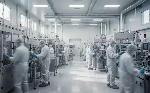 Moderne Reinraum-Fertigungsanlage für Halbleitertechnologie mit Technikern in Schutzanzügen. - Foto: über boerse-global.de