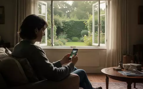 Eine Person blickt nachdenklich von einem Smartphone weg aus einem offenen Fenster in einen sonnigen Garten. - Foto: über boerse-global.de