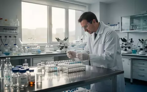 Eine Wissenschaftlerin in einem modernen Labor untersucht MedikamentenflĂ€schchen an einem Edelstahltisch. - Foto: ĂŒber boerse-global.de