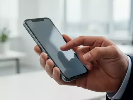 Eine Hand bedient ein Smartphone in einer hellen Büroumgebung zur Optimierung von Arbeitsabläufen. - Foto: über boerse-global.de