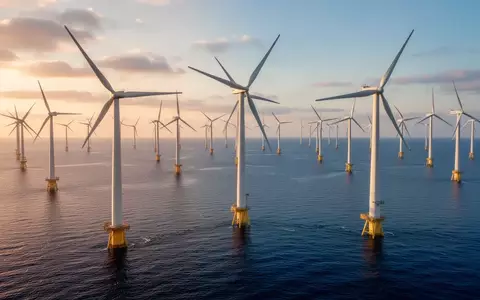 Moderne Windkraftanlagen auf dem offenen Meer bei Sonnenuntergang. - Foto: über boerse-global.de