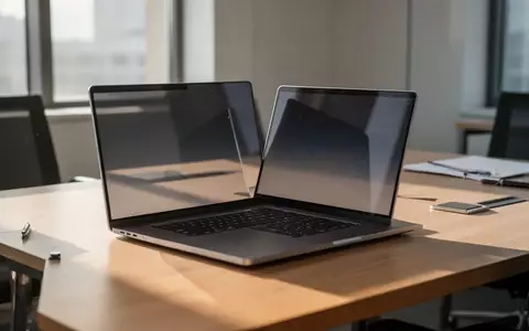 Ein moderner, aufgeräumter Büroarbeitsplatz mit einem aufgeklappten Laptop auf einem Holztisch bei natürlichem Tageslicht. - Foto: über boerse-global.de