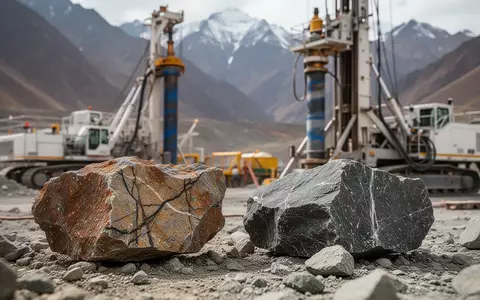 Geologische Gesteinsproben und Bohrausrüstung auf einer Bergbaustelle in den Anden. - Foto: über boerse-global.de