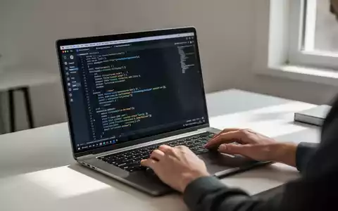 Ein Softwareentwickler arbeitet an einem Laptop mit einem Code-Editor in einer modernen, hellen Büroumgebung. - Foto: über boerse-global.de