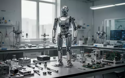 Ein humanoider Roboter-Prototyp in einem modernen Industrielabor mit Präzisionswerkzeugen und technischer Ausstattung. - Foto: über boerse-global.de