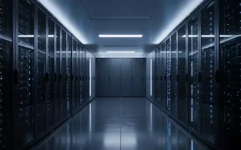 Modernes, minimalistisches Serverraum-Interieur mit blauer Beleuchtung. - Foto: über boerse-global.de