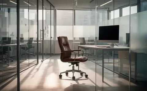 Ein verwaister, moderner Büroarbeitsplatz mit leerem Schreibtisch und Bürostuhl in einer hellen, professionellen Umgebung. - Foto: über boerse-global.de