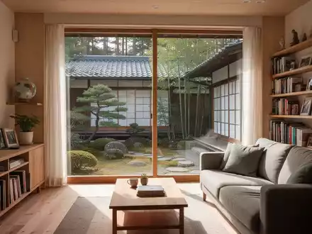 Ein helles, modern eingerichtetes Wohnzimmer mit Blick aus dem Fenster auf eine fremde Umgebung, symbolisch für Wohnungstausch. - Foto: über boerse-global.de
