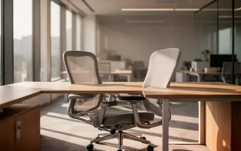 Ein leerer, ergonomischer Arbeitsplatz in einem modernen, hellen Büro bei natürlichem Lichteinfall. - Foto: über boerse-global.de