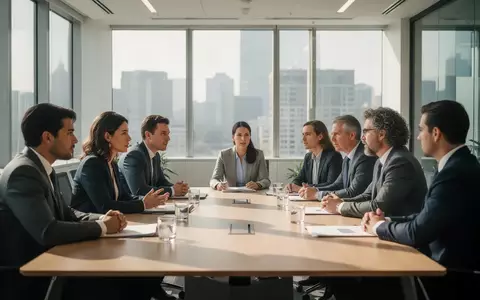 Eine Gruppe von Fachkräften in einer modernen Büroumgebung führt ein konzentriertes Gespräch an einem Konferenztisch. - Foto: über boerse-global.de