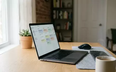 Ein moderner, aufgeräumter Arbeitsplatz mit einem Laptop, auf dem eine Aufgabenverwaltungssoftware mit einer Seitenleiste zu sehen ist. - Foto: über boerse-global.de