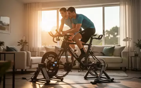 Ein Sportler trainiert auf einem Indoor-Fahrradtrainer in einem hellen, modern eingerichteten Wohnraum. - Foto: über boerse-global.de
