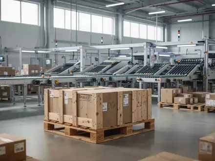 Ein modernes Logistiklager mit automatisierten Sortiersystemen und Verpackungsmaterialien in einer professionellen Umgebung. - Foto: über boerse-global.de