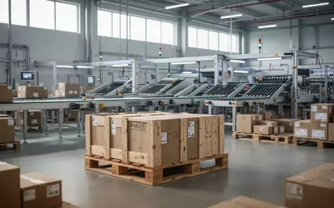 Ein modernes Logistiklager mit automatisierten Sortiersystemen und Verpackungsmaterialien in einer professionellen Umgebung. - Foto: über boerse-global.de