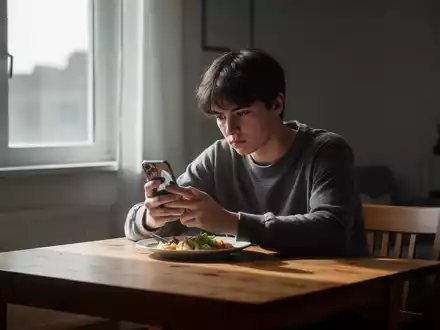 Eine junge Person sitzt nachdenklich und allein an einem spärlich eingerichteten Tisch in einer minimalistischen Wohnung. - Foto: über boerse-global.de