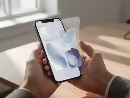 Eine Hand hält ein modernes Smartphone mit personalisierten KI-Widgets auf einem hellen Schreibtisch. - Foto: über boerse-global.de
