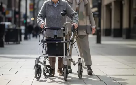 Eine ältere Person nutzt einen Rollator auf einem Gehweg und achtet dabei auf eine aufrechte Körperhaltung. - Foto: über boerse-global.de