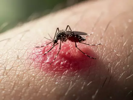 Nahaufnahme eines entzündeten Insektenstichs auf menschlicher Haut bei Tageslicht. - Foto: über boerse-global.de