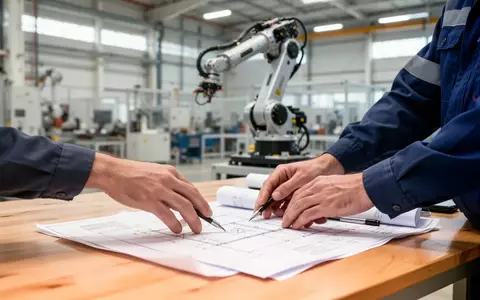 Ein Ingenieur prüft technische Unterlagen und Sicherheitsdokumentationen an einem Arbeitstisch in einer Industriehalle. - Foto: über boerse-global.de