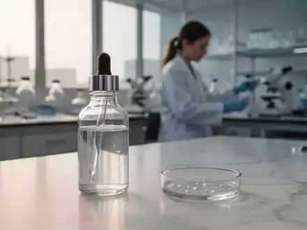 Ein Glasfläschchen mit Nahrungsergänzungsmitteln in einem modernen Labor bei natürlichem Licht. - Foto: über boerse-global.de
