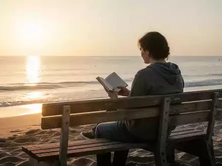 Eine Person liest entspannt ein Buch an einem sonnigen Strand ohne digitale Geräte. - Foto: über boerse-global.de