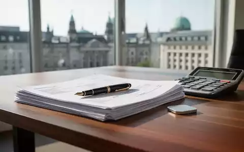 Ein moderner Schreibtisch mit Steuerunterlagen, einem Füller und einem Taschenrechner vor einem hellen Bürofenster. - Foto: über boerse-global.de
