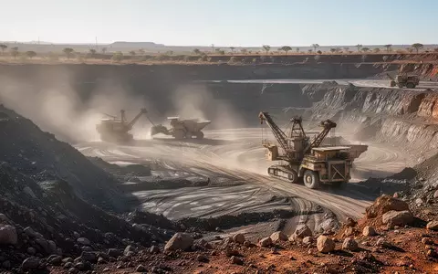 Großer Tagebau mit schwerem Gerät in einer weitläufigen, sonnigen Bergbaulandschaft. - Foto: über boerse-global.de