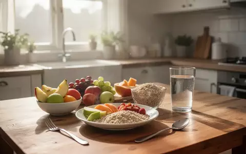 Gesundes Frühstück bei hellem Tageslicht auf einem Holztisch als Symbol für bewusste Ernährung und Chrononutrition. - Foto: über boerse-global.de