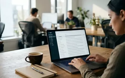 Ein moderner Laptop mit einer übersichtlichen E-Mail-Oberfläche in einer hellen, professionellen Büroumgebung. - Foto: über boerse-global.de