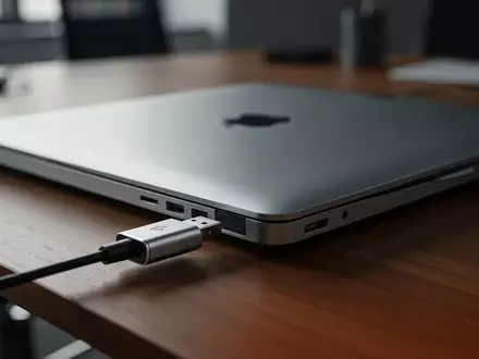Ein USB-Gerät steckt in einem modernen Laptop auf einem Schreibtisch. - Foto: über boerse-global.de