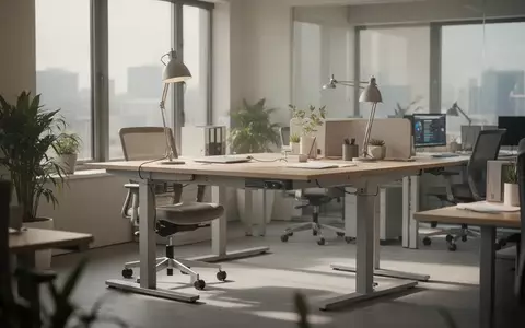 Ein ergonomischer Arbeitsplatz mit höhenverstellbarem Schreibtisch in einem hellen, modernen Büro. - Foto: über boerse-global.de