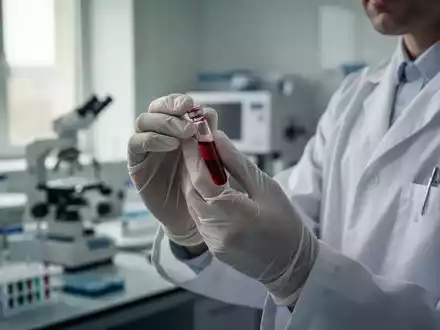 Eine Labormitarbeiterin hält ein Röhrchen mit einer Blutprobe in einem hellen, modernen medizinischen Forschungslabor. - Foto: über boerse-global.de