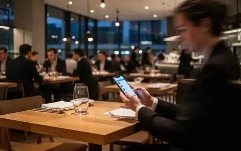 Eine Person sitzt an einem Restauranttisch und nutzt ein Smartphone in einem stimmungsvoll beleuchteten Gastraum. - Foto: über boerse-global.de