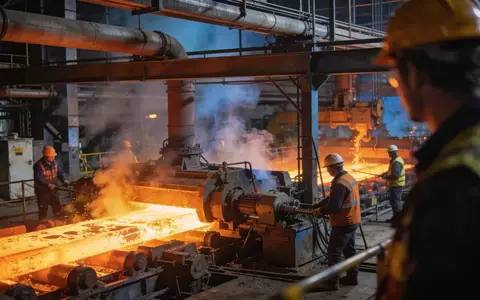 Ein glühender Schmelzofen in einer modernen Metallraffinerie. - Foto: über boerse-global.de