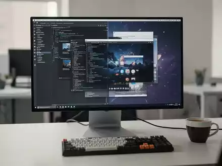 Ein moderner Arbeitsplatz mit einem Monitor, auf dem Software-Fenster verschiedener Betriebssysteme nahtlos nebeneinander dargestellt werden. - Foto: über boerse-global.de