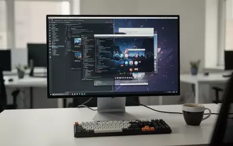 Ein moderner Arbeitsplatz mit einem Monitor, auf dem Software-Fenster verschiedener Betriebssysteme nahtlos nebeneinander dargestellt werden. - Foto: über boerse-global.de