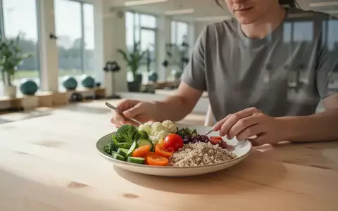 Eine Person beim gesunden Essen an einem hellen Holztisch in einem modernen Kursraum für Gesundheitsprävention. - Foto: über boerse-global.de